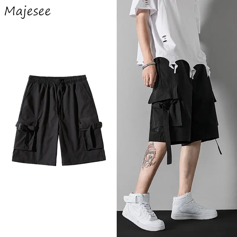 

Cargo Shorts Men Fashion Trendy All-match Knee-length Students M-3XL Handsome Clothing Harajuku Solid Pockets Leisure Classic