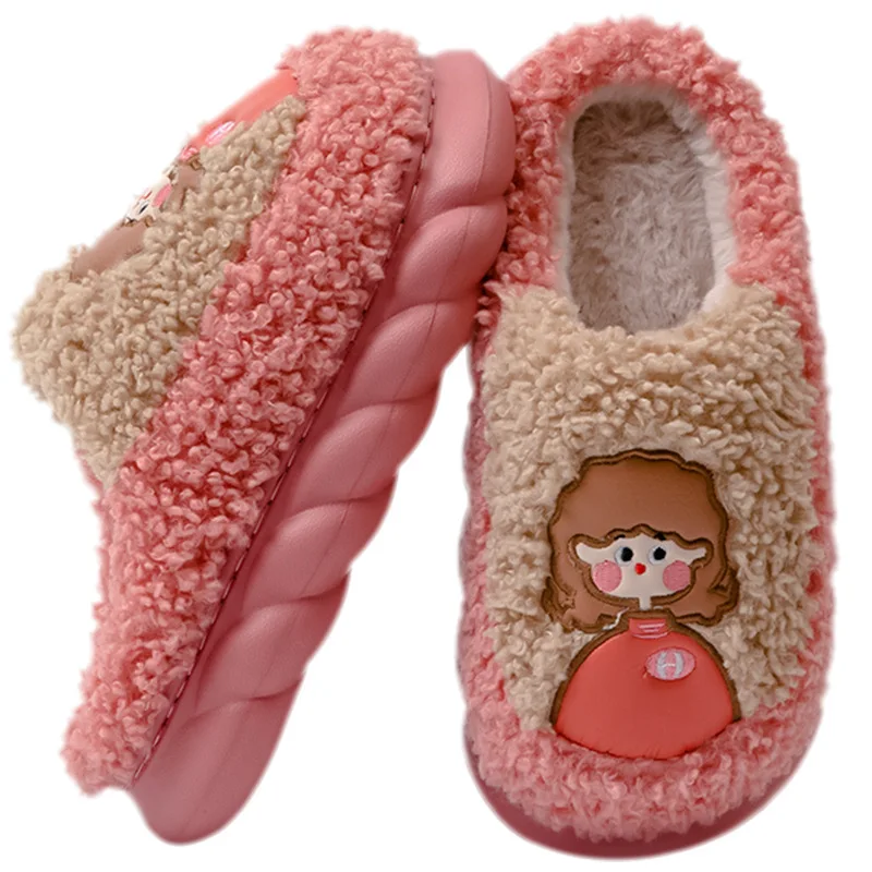 Women Winter Warm Fur Slippers Couples House Non-slip Soft Shoes Men Comfort Flat Heel Home Indoor Bedroom Zapatillas Casa Mujer