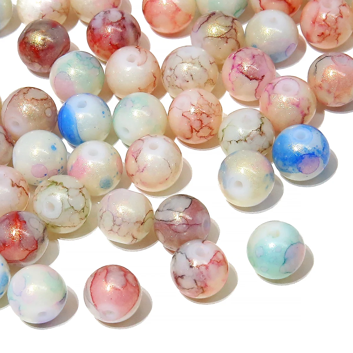 60 Шт. Круглые Стеклянные Бусины Золотой Порошок Окрашенные Имитацией Жемчуга