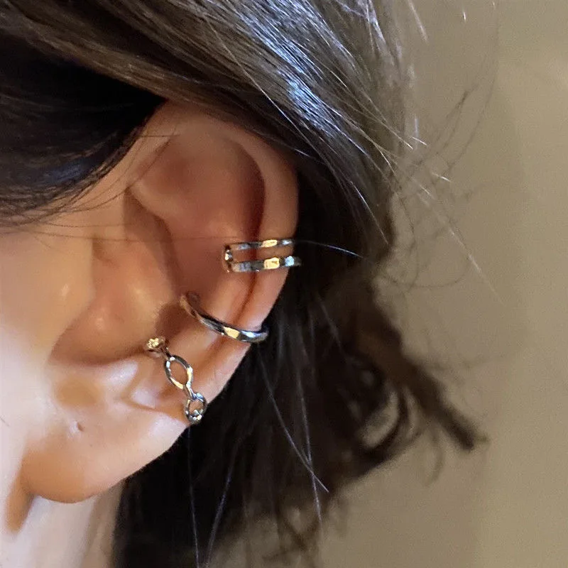 3 шт./лот серебряная цепочка манжеты для ушей не пирсинг поддельные серьги-клипсы