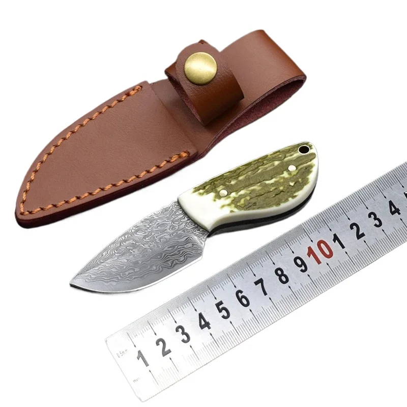 Дамасская сталь + антибликовый нож с фиксированным лезвием маленький карманный