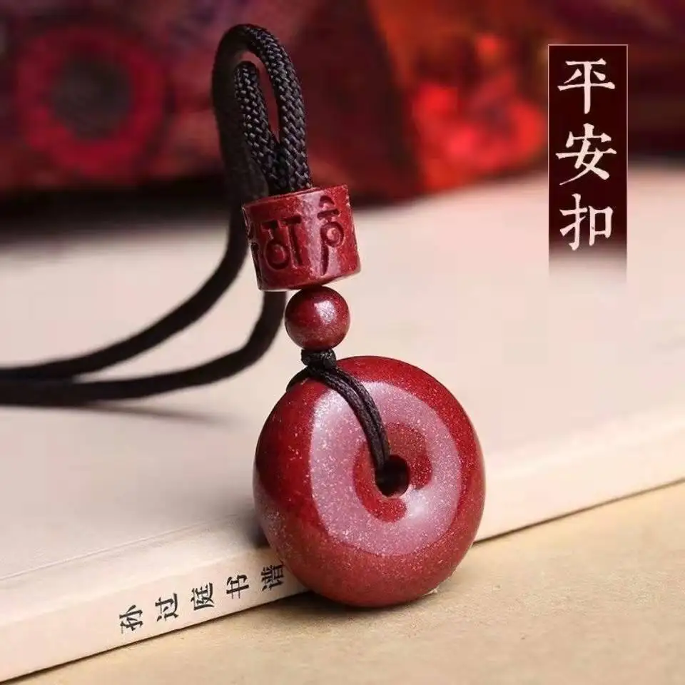 

Natural Red Organic Cinnabar Donut Pendant With Rope Chain Cinnabrite Crystal Circle Charms Necklace Men Women Sweater Chain