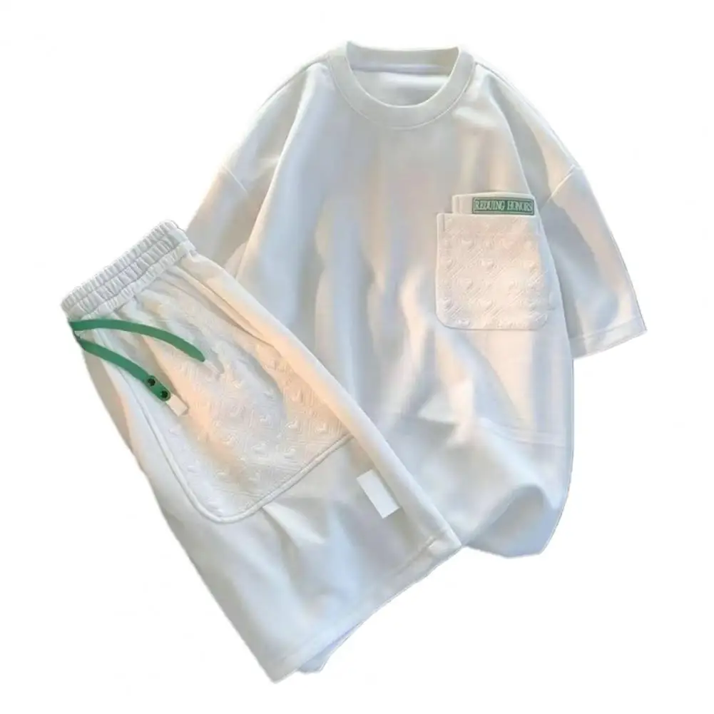 

2 Pcs/Set Summer T-shirt Shorts Set Short Sleeves Men Summer Outfit