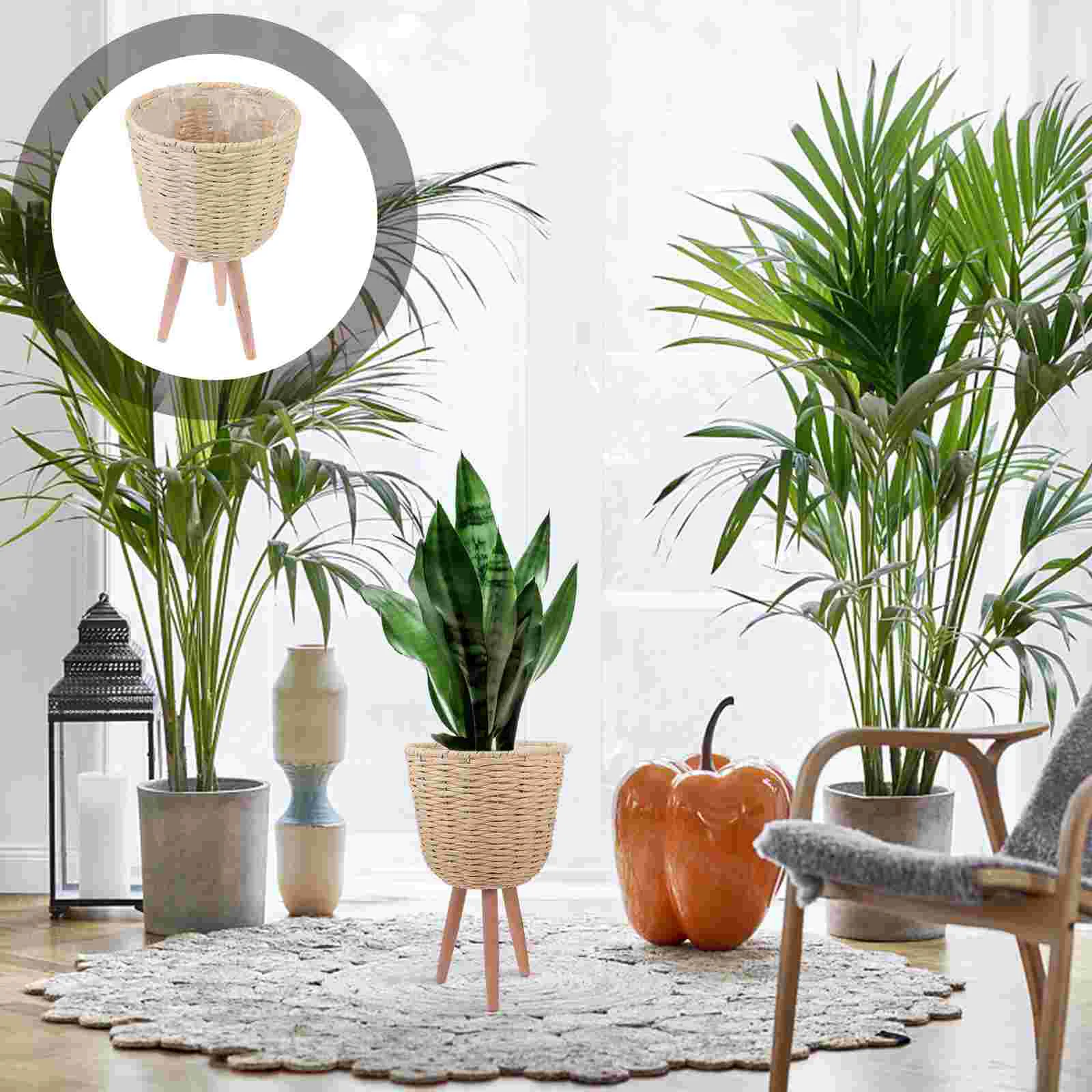 

Planters Rattan Floor Decorative Flowerpot Adornment Woven Wastebasket Rack Plastic Corner Holder