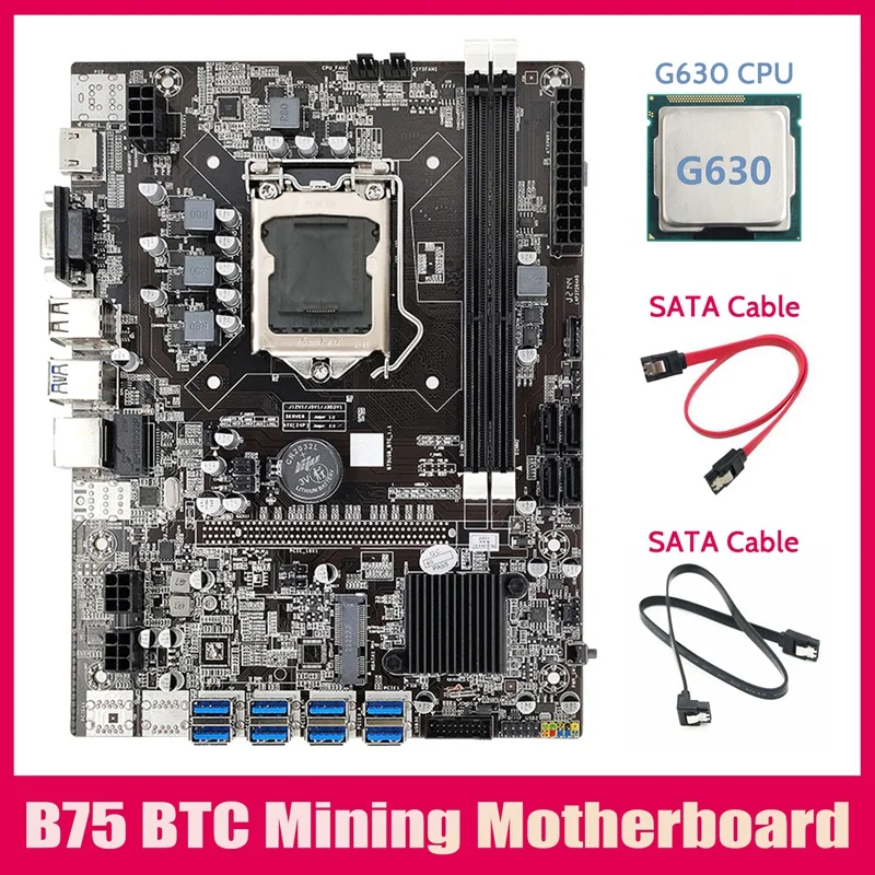 

Материнская плата B75 ETH 8xpcie USB адаптер + G630 ЦПУ + 2xsata кабель LGA1155 MSATA B75 USB Майнер материнская плата