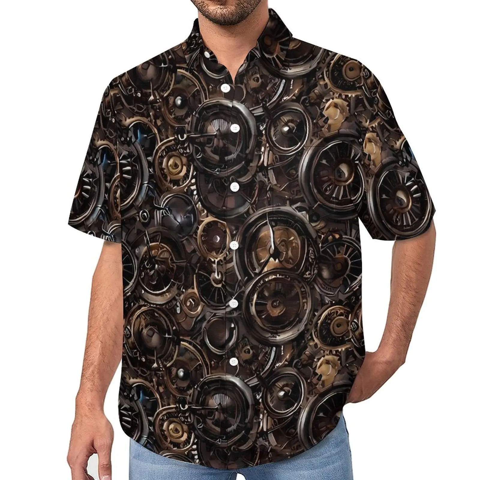 

Gothic Print Casual Shirt Pretty Steampunk Beach Loose Shirt Hawaiian Streetwear Blouses Short Sleeves Pattern Oversize Top