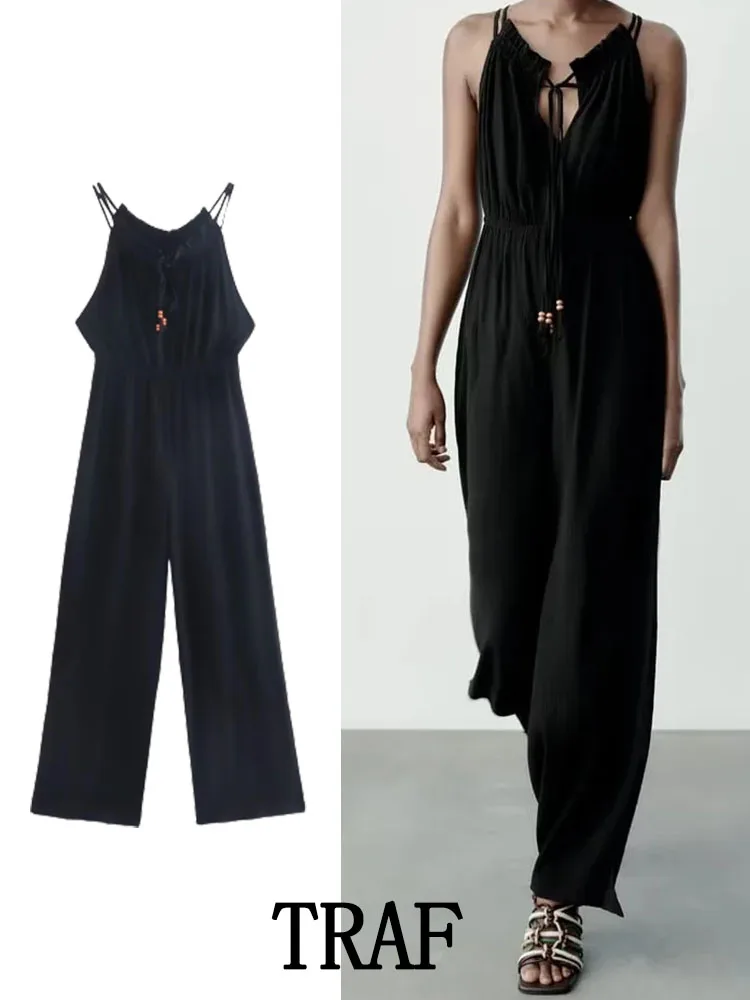 

TRAF ZA ree 2022 Woman Camisole Jumpsuit Long Jumpsuit Woman Sleeveless Jumpsuit Women Elegant Causal Wear Playsuit