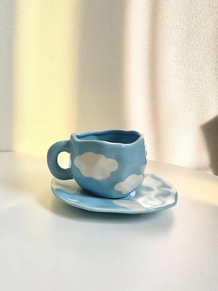 INS Style High-end Ceramic Cup and Saucer Set Tulip Hand-pinch Pastoral Small Fresh Coffee Creative Gift |