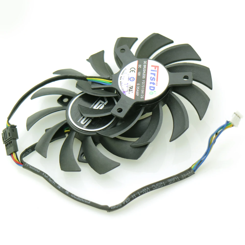 Фото 2 шт./лот FD7010H12S DC 12 В 0,35 А 75 мм для ASUS GTX760 DirectCU II кулер для видеокарты охлаждающий вентилятор 4Pin №2