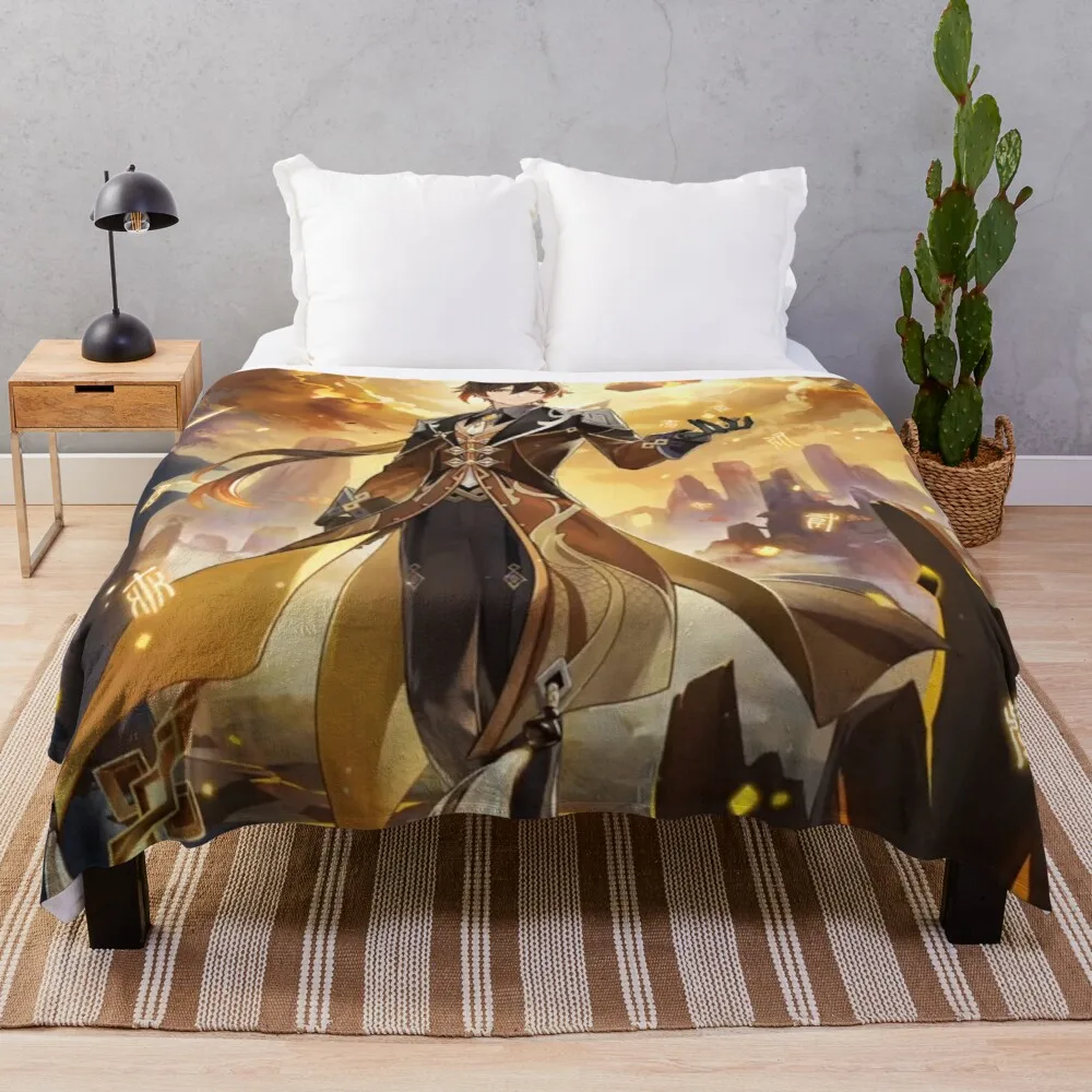 

Ударопрочное одеяло Zhongli Genshin, плюшевое бархатное теплое украшение для кровати, домашнего дивана, одеяла, подарки для взрослых, детей, мальчи...