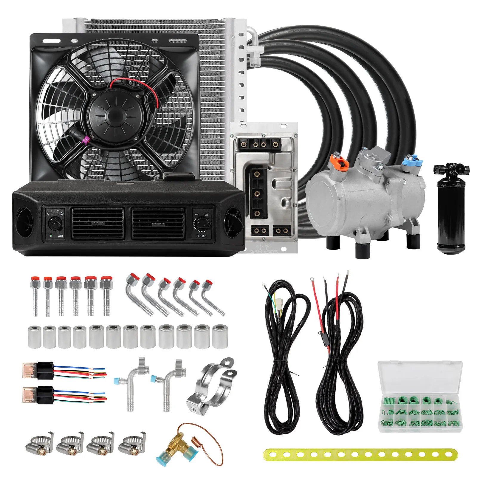 

Автомобильный Универсальный электрический компрессор для кондиционирования воздуха RV65F 12 В/24 В, комплект для классических фототехники, грузовиков на колесах, пикапов