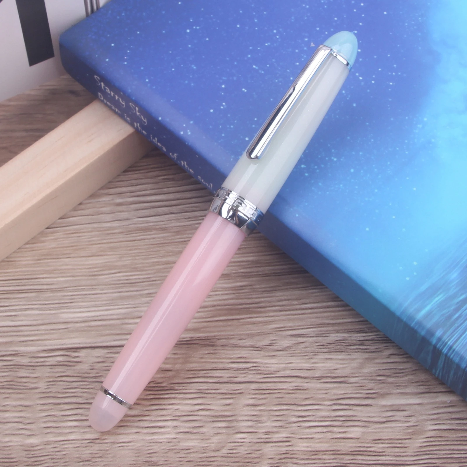 Фото Ручка-фонтан Jinhao 82 Limited Edition, акриловая, прозрачная, с блестками, розовая, с изогнутым пером EF/F/M, мини-канцелярские принадлежности для офиса и школы №2