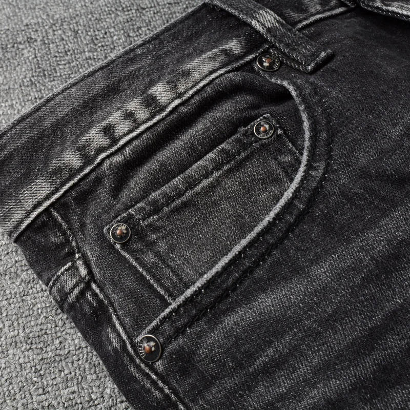 Fashion Designer Men Jeans Retro Black Gray High Quality Elastic Slim Fit Ripped Jeans Men Trousers Vintage Denim Pants Hombre