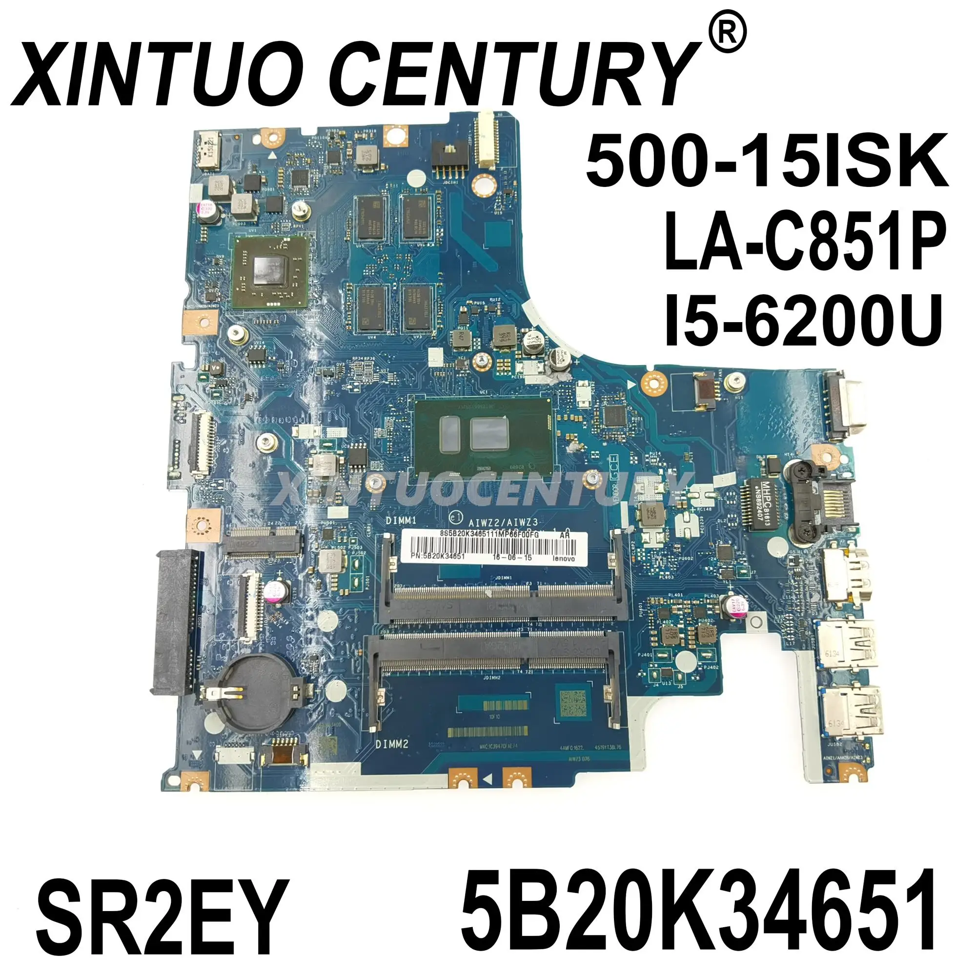 

5B20K34651 for LENOVO 500-15ISK laptop motherboard AIWZ2/AIWZ3 LA-C851P i5-6200U CPU DDR3 100% test work
