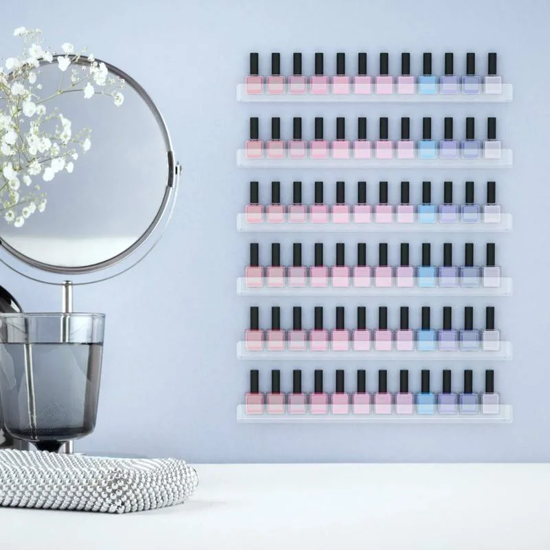 6 Layer Nail Polish Display Rack Transparent Acrylic Storage Holder Nail Art Tools Lipstick Organizer Wall-mounted Shelf