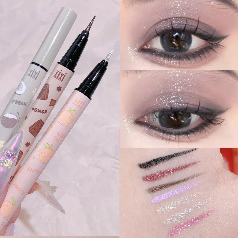 

Glitter Liquid Eyeliner Pen Makeup Rose Purple Lasting Non-smudge Brighten Eyelid Silkworm Highgloss Eye Liner Eyeshadow Pencil