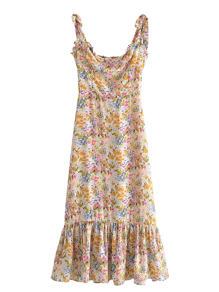 

Женское винтажное платье на бретельках с цветочным принтом, без рукавов