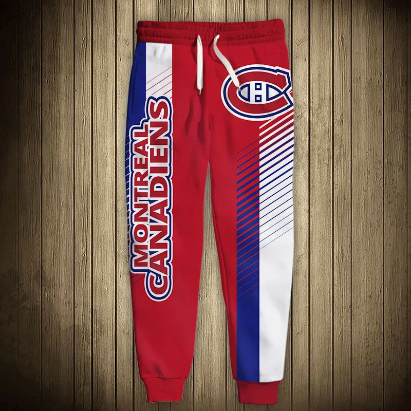 

Montreal men's Casual Canadiens Sports Pants Stitching Striped Design Letter CH Print Sweatpants
