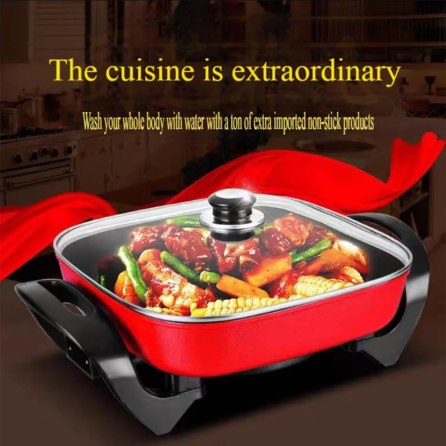 Антипригарная сковорода на 5 л с контролем температуры и стеклянной крышкой