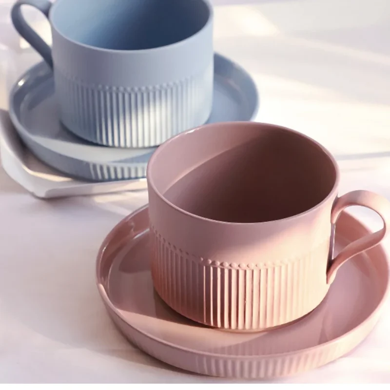 

Flourish Life European Solid Color Ceramic Coffee Cup and Saucer Set Water Cup Breakfast Milk Cup with Multiple-color