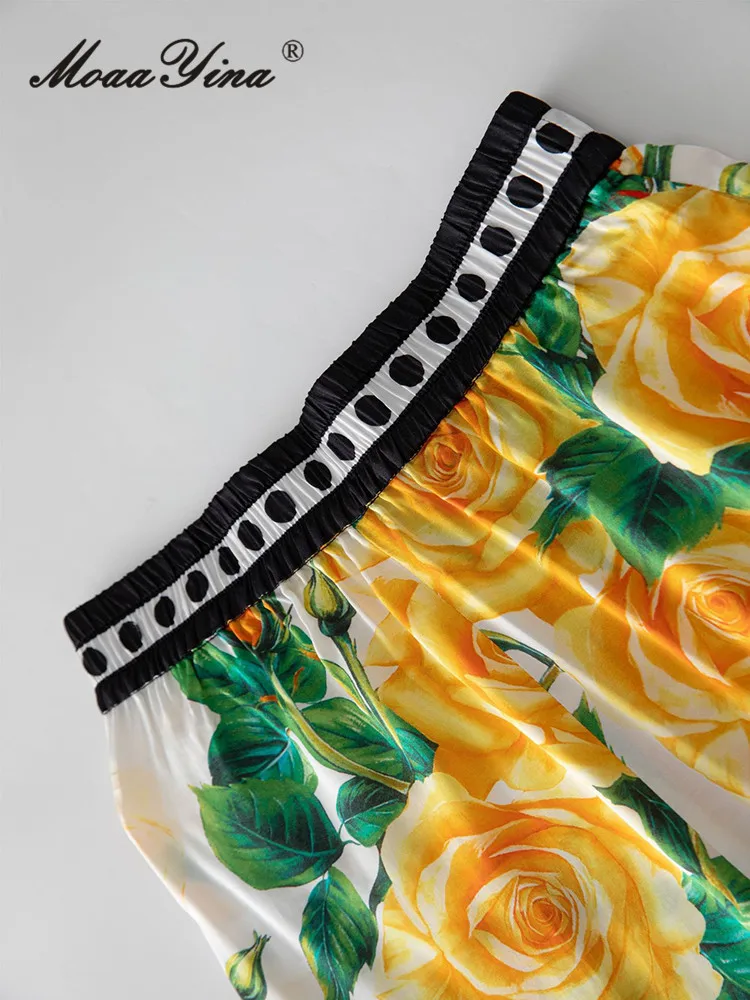 Женский Брючный комплект MoaaYina Летняя туника с цветочным принтом и широкие брюки