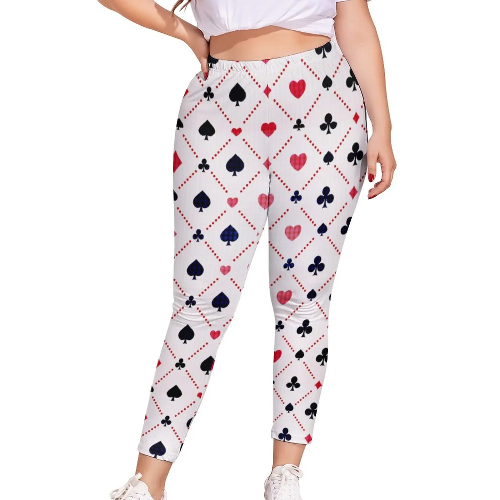 

Poker Card Heart Leggings Playing Dance Legging Teenagers Push-Up Printed Elastic Pants