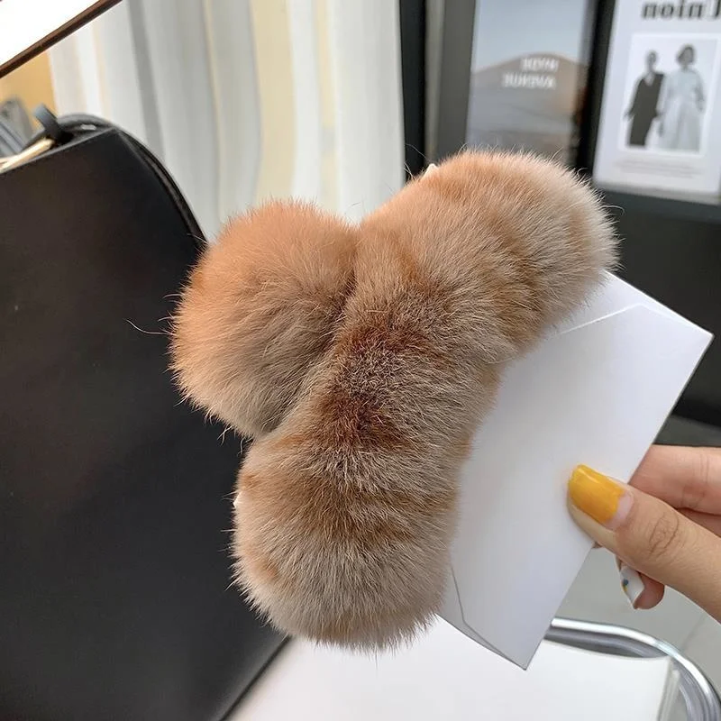 

Hairy back head clip leopard print Plush dish hair ball head high-end hairpin large lovely female headdress hair clip
