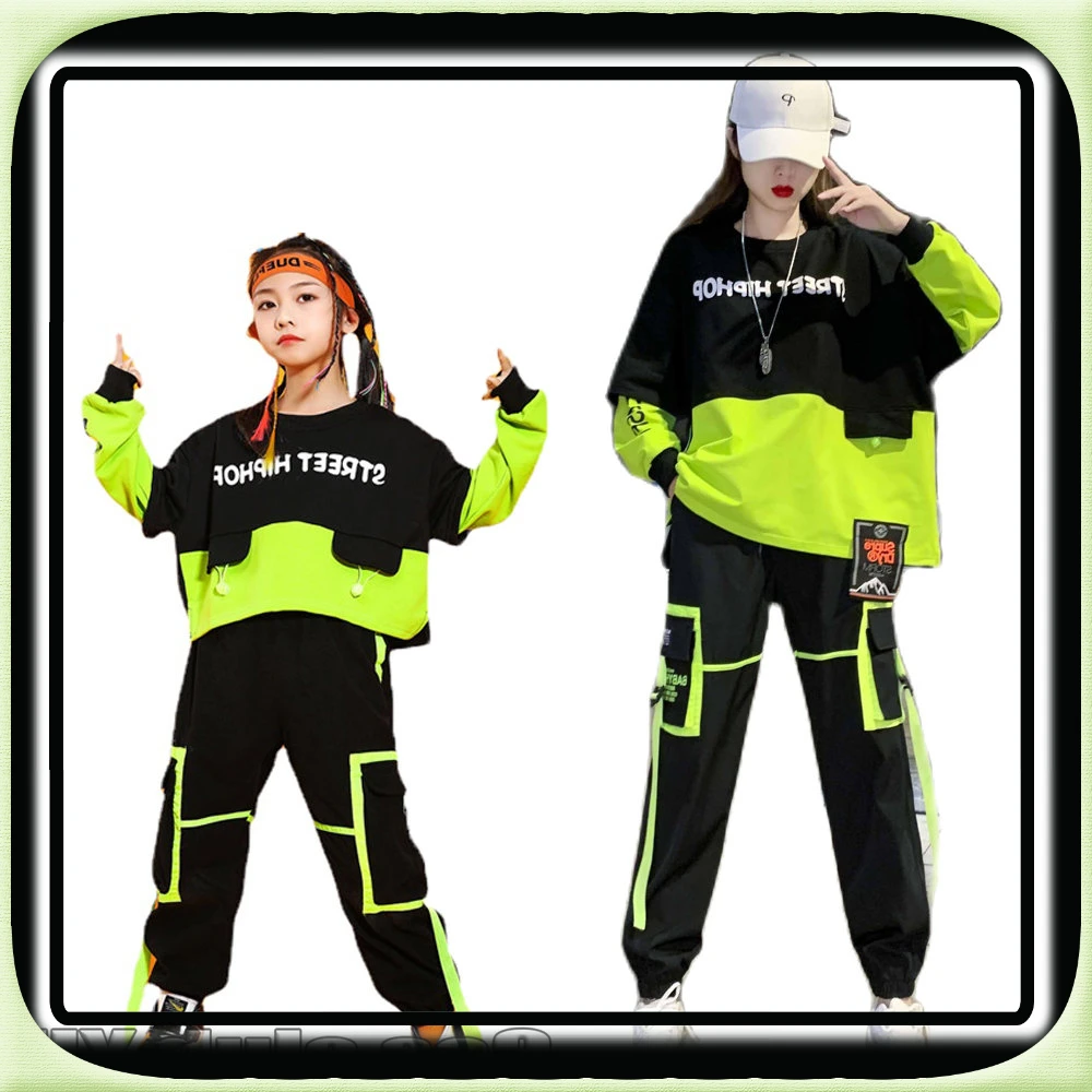 

Korean Hiphop Street Dancing Dancer stage costume Girls Women Jazz Show outfit Hip Hop Suit Children Top Pants Street Dance