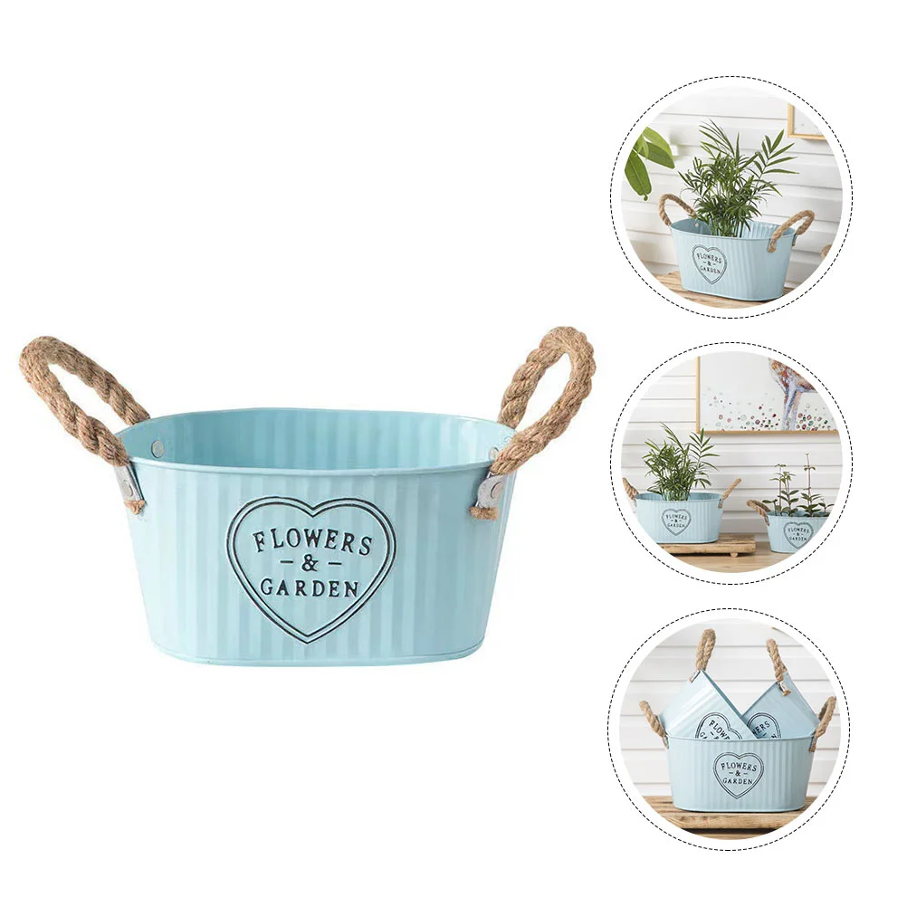 

Chic Gardening Flowerpot Flower Planting Pot Iron Garden Pot with Handle