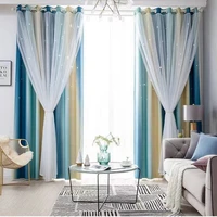 morandi gradient hollow star curtains princess style blackout double layer lace cloth curtains for balcony living room bedroom