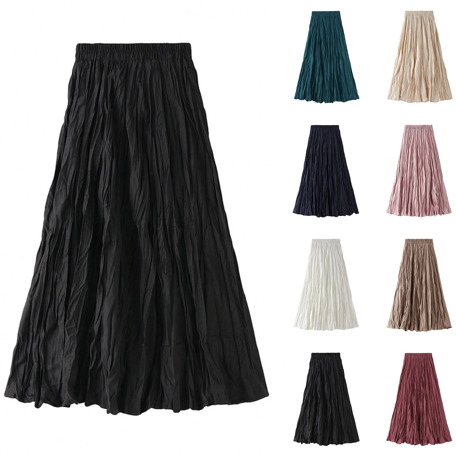 

Women's Fashion Solid Loose Casual Pleated Pleated Half Skirt Solid Leisure Women's Summer Skirt Jupes Femme юбка плиссированная
