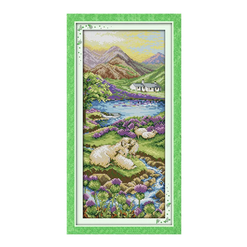 

Highland landscape cross stitch kit lanscape garden 14ct 11ct count printed canvas stitching embroidery DIY handmade needlework