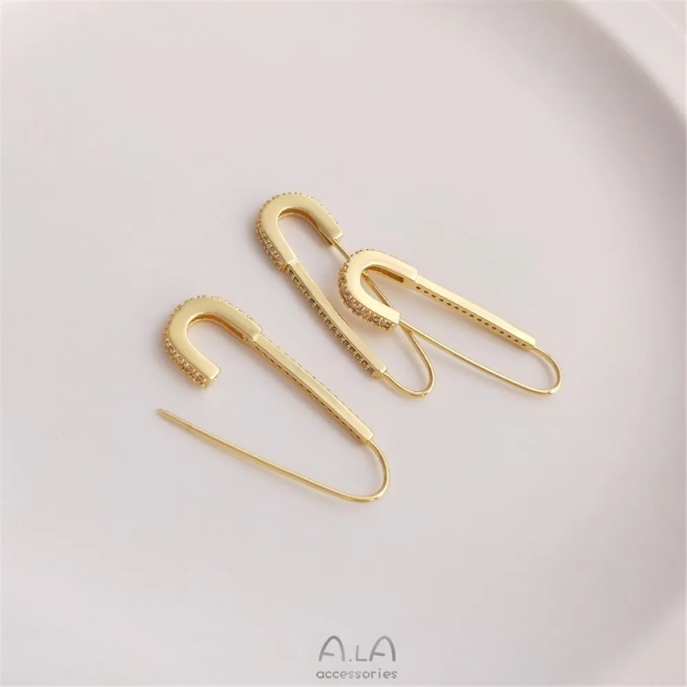 

Micro inlaid zircon pin copper plated 18K real gold manual Brooch buckle accessories DIY manual paper clip material