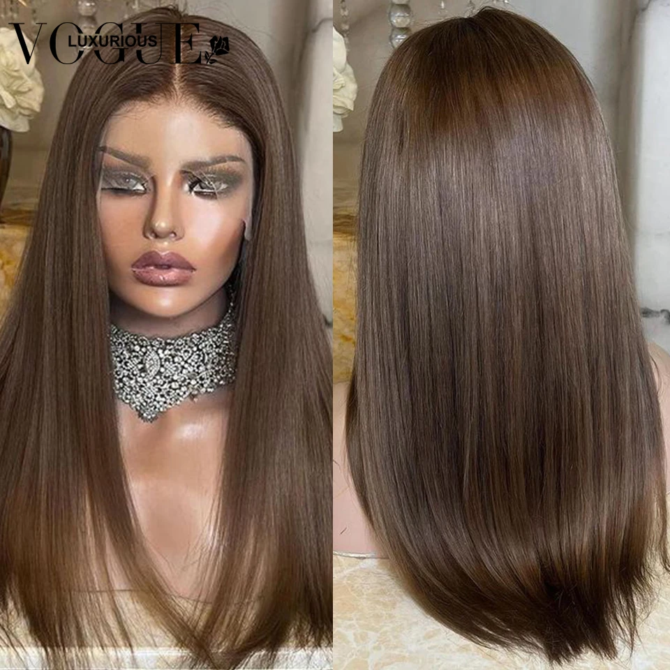 

Парик из 360 натуральных человеческих волос без клея на полной сетке 13x6, коричневые прямые парики на сетке спереди, плотность 200%, бразильские человеческие волосы на сетке спереди, парик