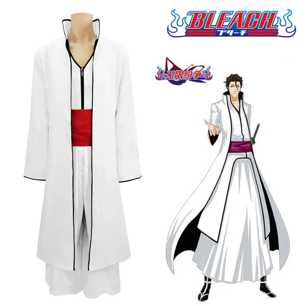 Аниме Aizen Sousuke Косплей Костюм Белое Кимоно Костюмы Накидка Брюки Пояс Полный