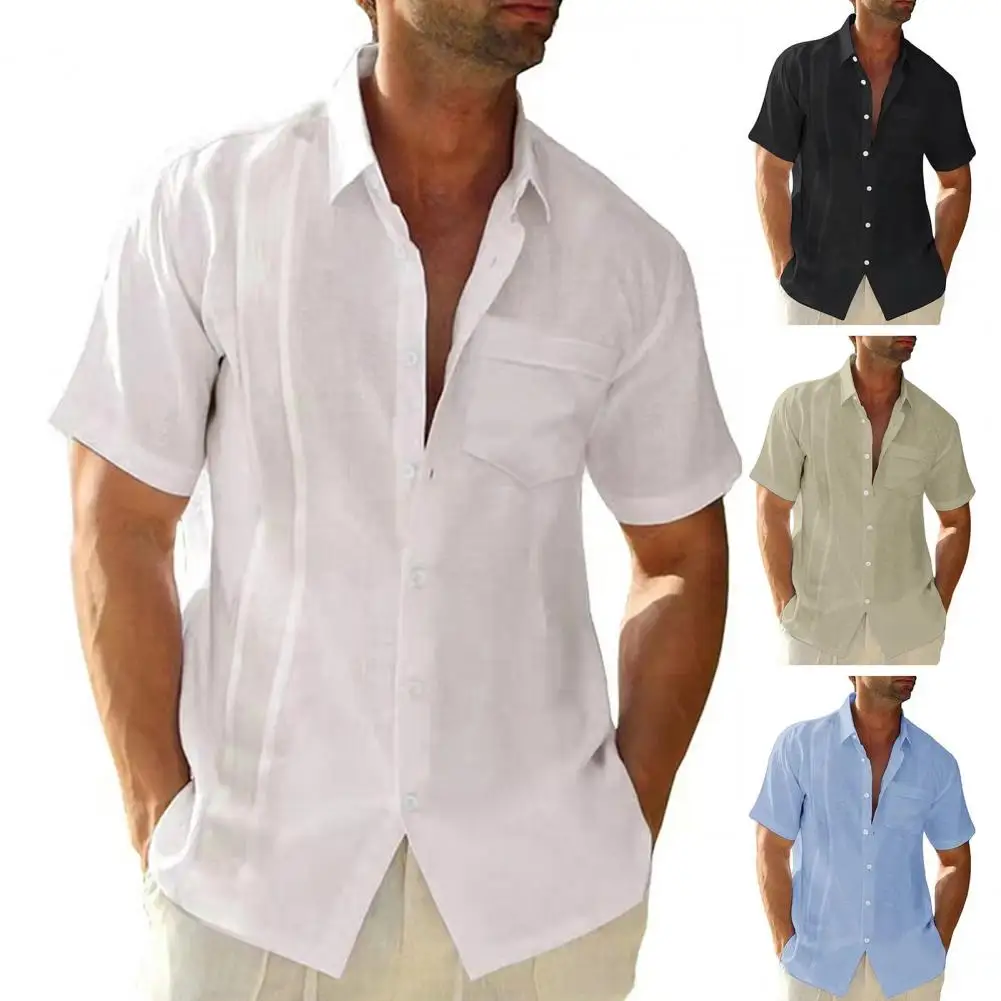 

Chic Men Summer Shirt Cardigan Men Summer Top Loose Match Pants Colorfast Men Summer Top