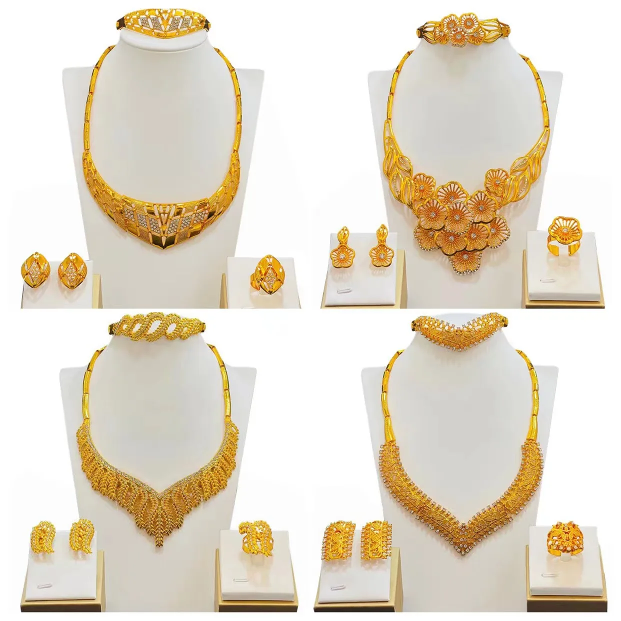 

Ethiopian Jewelry Set Women 24K Gold Color Dubai Jewelery African Bridal Necklace And Earrings Wedding Collection Big Nigerian