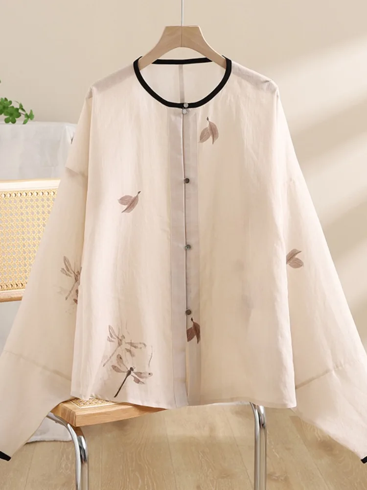 Рубашки с рукавами и сумкой бантом принтом Zhao Hanfu женские осенние повседневные