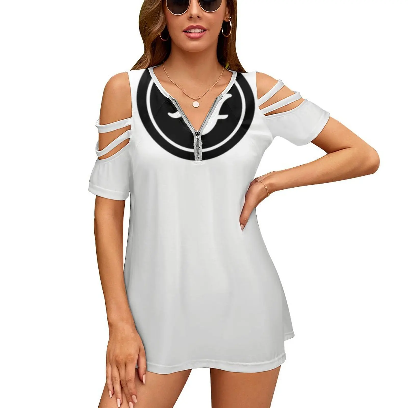 Foo Women's T-Shirt New Fashion Printed Zipper V-Neck Short Sleeve T Shirts Casual Plus Size Fighters Music