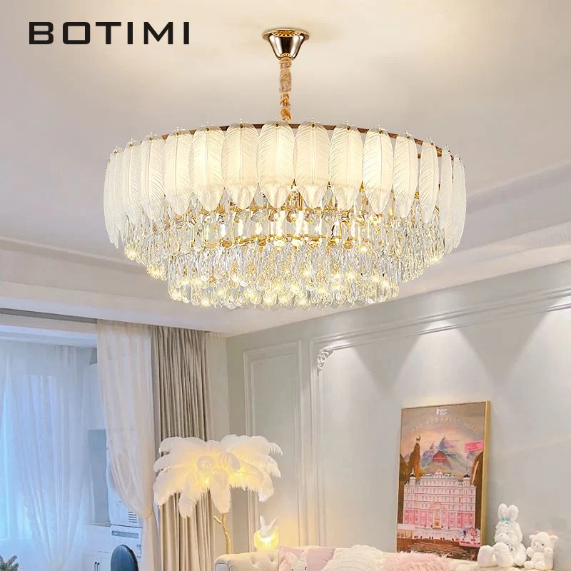 

BOTIMI Modern Crystal Chandeliers Luxury Hanging Chandelier Lighting Room Lustres Golden Romantic Bedroom E14 Dining Lights