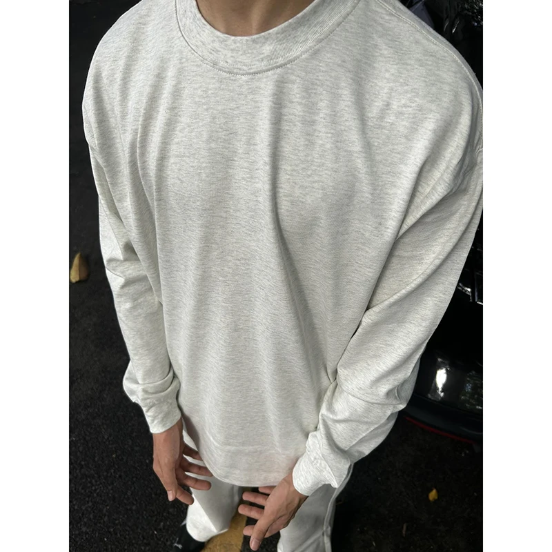 Тяжелый чистый хлопок белый цветок серый ранняя осень рубашка с длинными