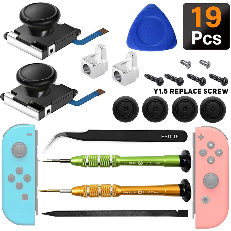 

19 IN 1 Hot Selling Repair Parts 3D Analog Thumb Stick For Nintend Switch NS Joy-pad Joystick Caps Replacement Controller Kit