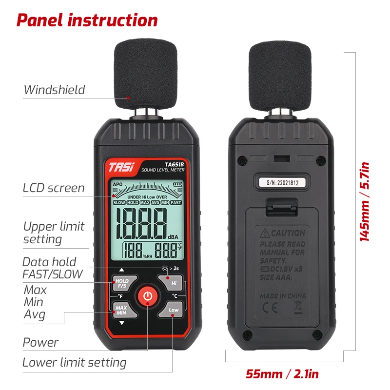 Децибел-метр измеритель уровня звука портативный SPL-метр от 30 дБ до 130 ЖК-дисплей