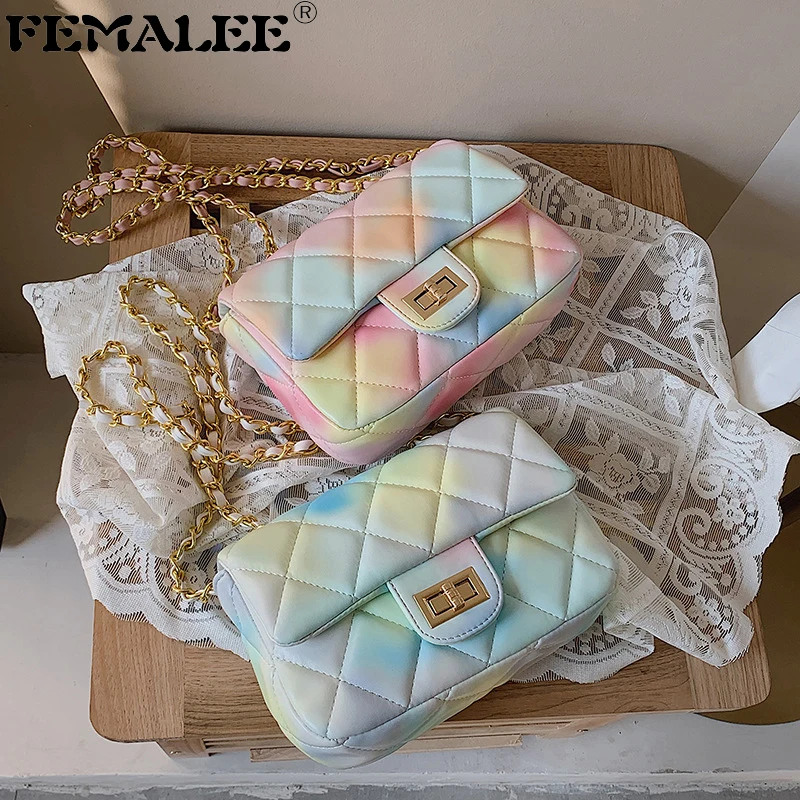 

Сумка кросс-боди Женская с ромбовидной сеткой, саквояж на плечо с цепочкой и радужным цветком, Роскошный дизайнерский модный мессенджер