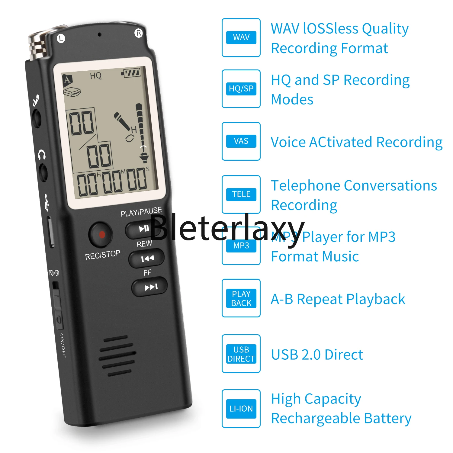 32GB/16GB/8GB High-Quality Digital Audio Voice Recorder a key lock screen Telephone Recording Real Time Display with MP3 Player