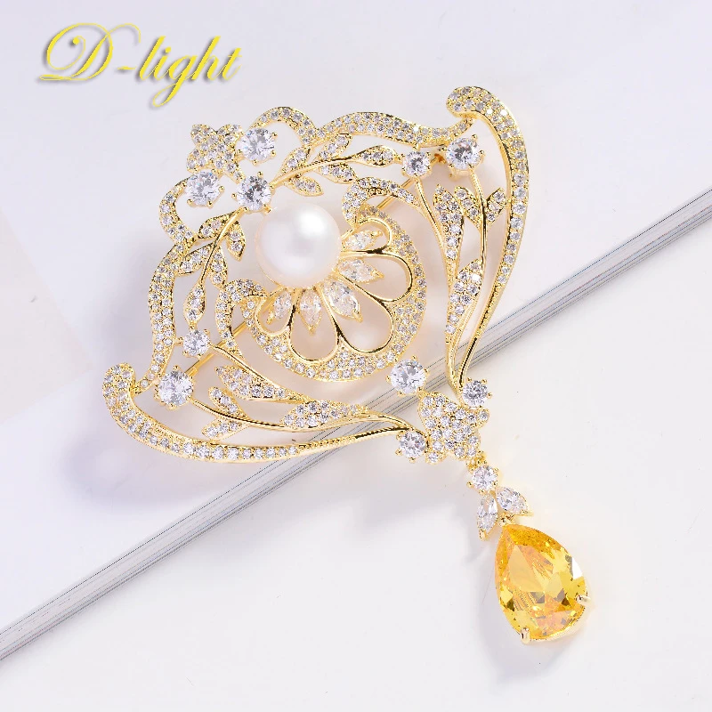 Ретро Стиль Корона Зиркон Жемчужная Подвеска Брошь Леди Элегантный Темперамент Одежда Запонка Пальто Свитер Аксессуар Изысканный Подарок На