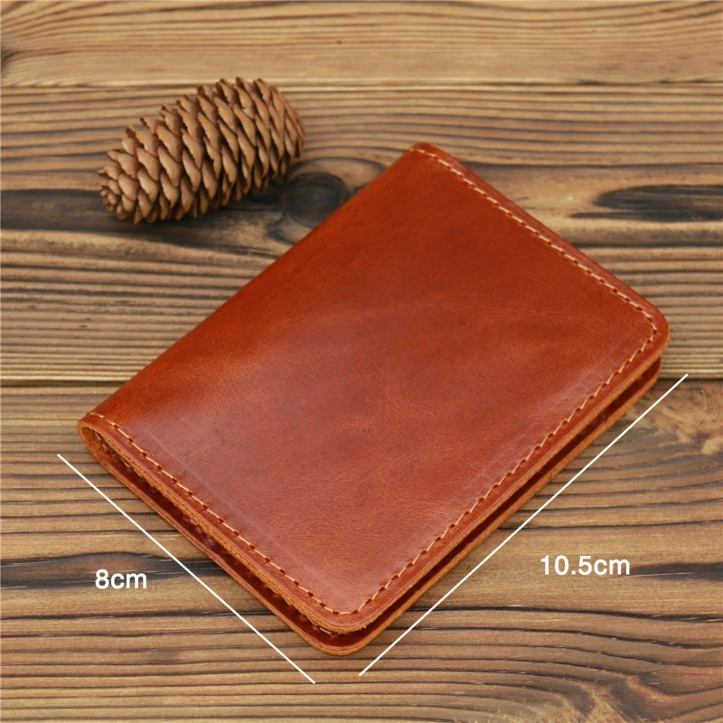Handmade Vintage Crazy Horse Leather Small  Pieces Short Card Driver's Pusre Vintage Clips Money Bags