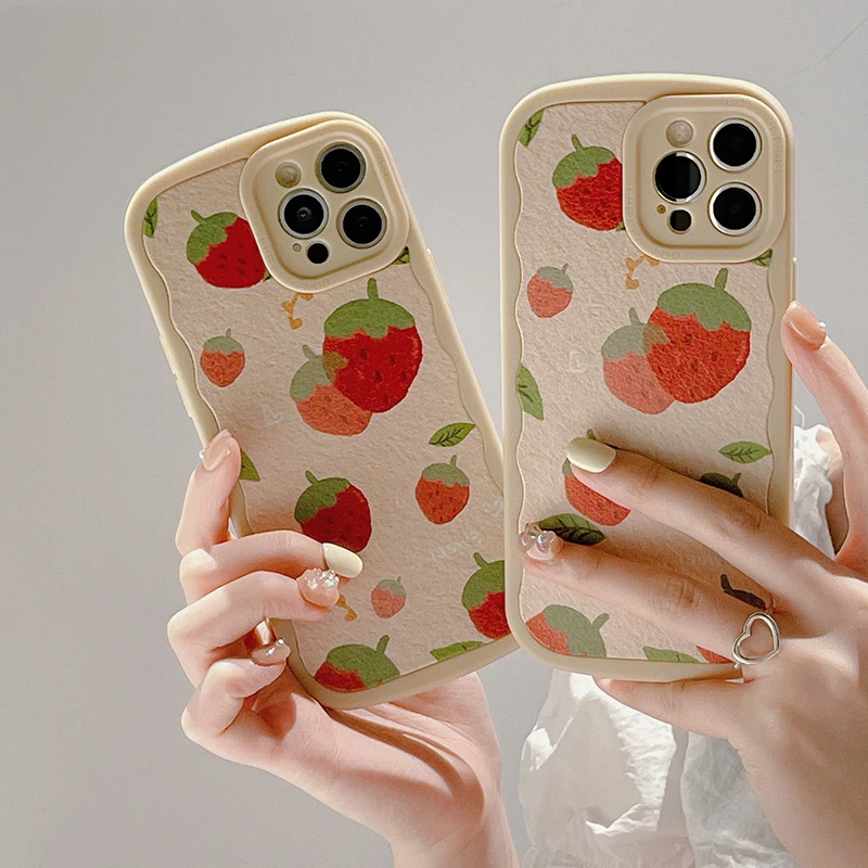 

Pink Strawberry Pattern Phone Case for iPhone 12 13 pro XS MAX X XR Cover