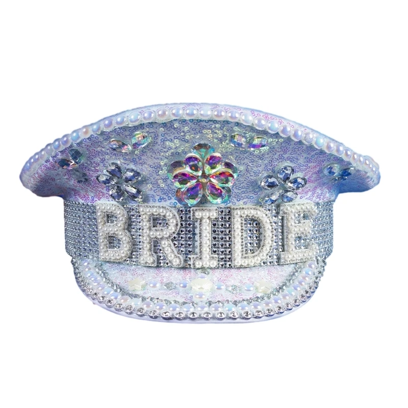 

Сверкающая шляпа невесты с бриллиантами, свадебный реквизит, белые блестки и инкрустированный жемчугом для свадьбы, помолвки,