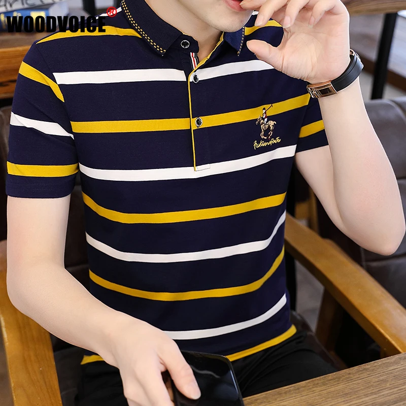 

Men Polo Shirts Brand Quality Embroidery Golf Shirt Mens Business 2022 New Fashion Stripes Tops Summer Short Sleeve Men Clothing